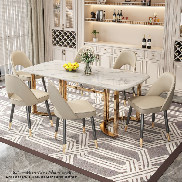 โต๊ะอาหารหินอ่อน WISDOM DESIGN FURNITURE รุ่น ROSE 130 ซม. สีมาร์เบิ้ล/ทอง